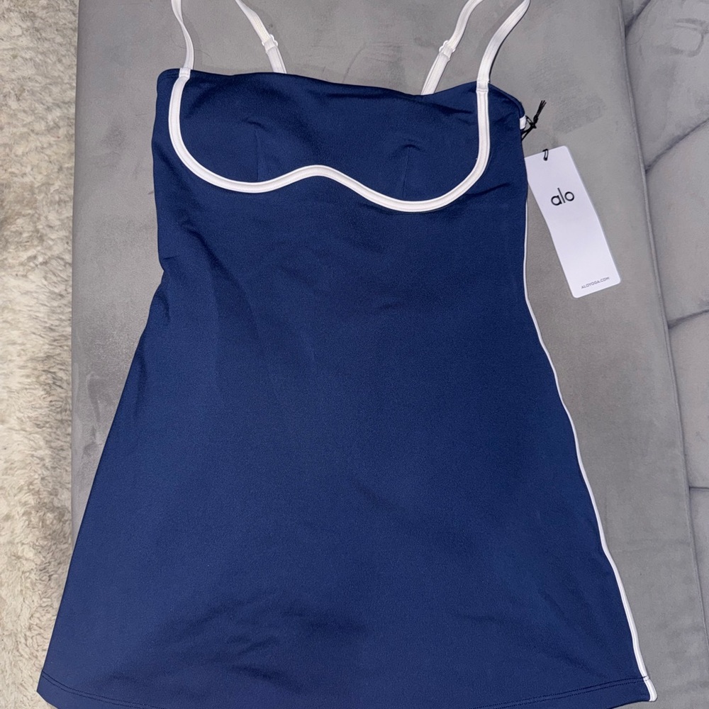 ALO Yoga Navy Blue Dress with White Trim